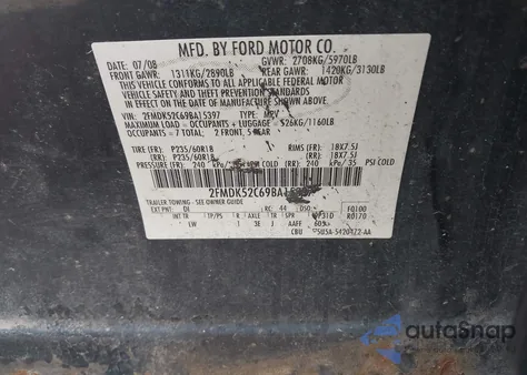 2009 Ford Flex Sel из США, поврежденный, VIN 2FMDK52C69BA15397